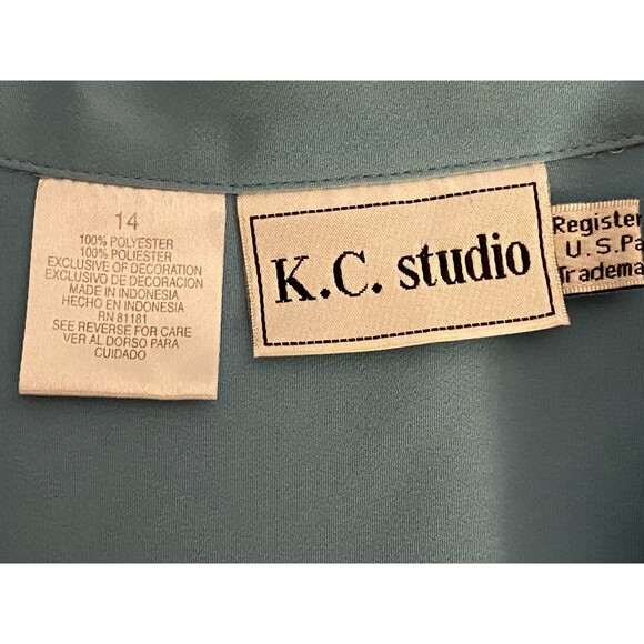 Vintage K.C. studio Green Button Up Blouse Size 14 - Picture 4 of 6